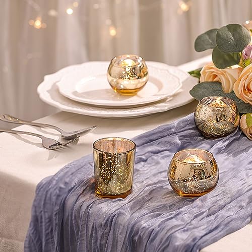 DEVI 48PCS Assorted Gold Votive Candle Holders Bluk, Gold Wedding Decorations, Mercury Glass Candle Holder for Tea Lights, Christmas Party Diwali Centerpieces for Table, Wedding Party Supplies - color: Gold