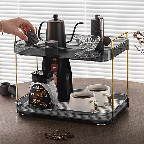 Seoneiro Whiskey Tray, Glass Cup Rack, Mug Holder, Coffee Cup Organizer, Bathroom Countertop Organizer with Drain Board Wine Glass Decorative, Food Tray, Kitchen Spice Rack - color: Anthracite-2