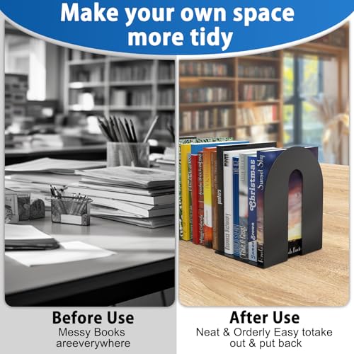 Heavy Duty 10" Bookends,Steel Black Metal Bookends(2 Pairs-4 pcs) - size: 4 pcs