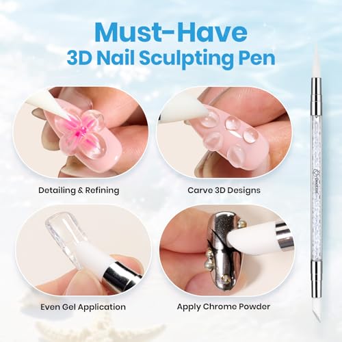 Beetles 3D Gel Nail Art with 3D Mold-Pearl White Solid Builder Nail Gel,5 in 1 Non-Sticky Sculpting with Dual-Ended Sculpture Pen, Beginner Friendly DIY at Home,UV LED Lamp Needed,Pearl Drift - color: Pearl White