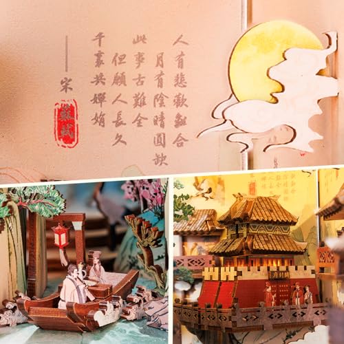 Fsolis Book Nook Kit, DIY Miniature House Kit 3D Wooden Puzzles Craft Kit for Adults Bookshelf Nook Decor Decorative Bookend for Women Teenagers and Book Lovers (Su Dongpo) - style: Su Dongpo