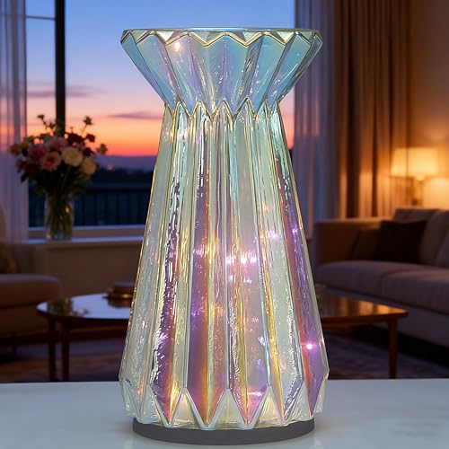 Home Decor, Mercury Glass Pillar Candle Pedestal Holders with Led Lights, Lighted up Candle Holder for Pillar Candle, Candlestick Holders with Timer for Wedding Home Dining Table Xmas (Colorful) - color: Colorful