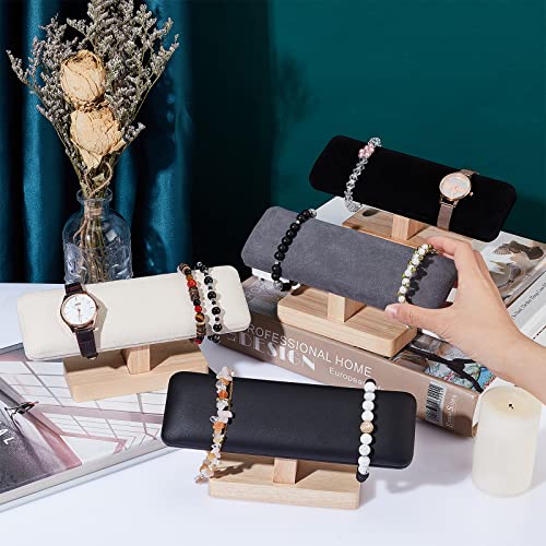 NBEADS Wooden Watch Display Stand, T-Bar Bracelet Holder Faux Suede Jewelry Organizer Holder Removable Bangle Pendants Anklet Tower Rack for Home Use, Retail Display Selling, Gray, 7.6x1.9x3.5 - color: Gray