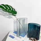 Blue Glass Flower Vase 10.6" Tall, 3lb Heavy Art Vases for Home Decor - Unique Decorative Centerpiece for Fresh/Dried Flowers, Modern Table Vase with Sturdy Base