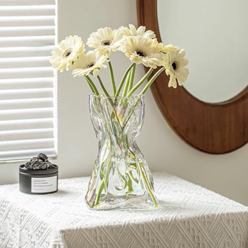 FOWSEEK 8.5IN Glass Vase, Irregular Colorful Large Flower Vases for Centerpiece Table Indoor Desk Decor, Modern Art Decorative Vase for Home Office Wedding Bookshelf Housewarming Gift - color: Colorful, size: Large