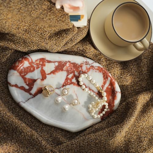 Natural Marble Cloud Shape Jewelry Tray, Key Tray for Entryway Table, Jewelry Dish Trinket Tray for Home Décor, Ring Holder for Women Gift, DAEBFC - color: China Red