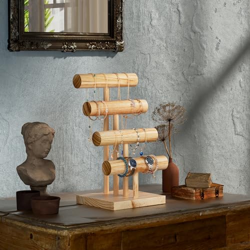 ProCase Bracelet Holder Display Bracelet Organizer, Wooden Bracelet Stand for Selling, T-bar Bangle Storage Rack Wood Watch Display Tower for Business - 4 Tier, Nature - color: Nature, size: 4 Tier