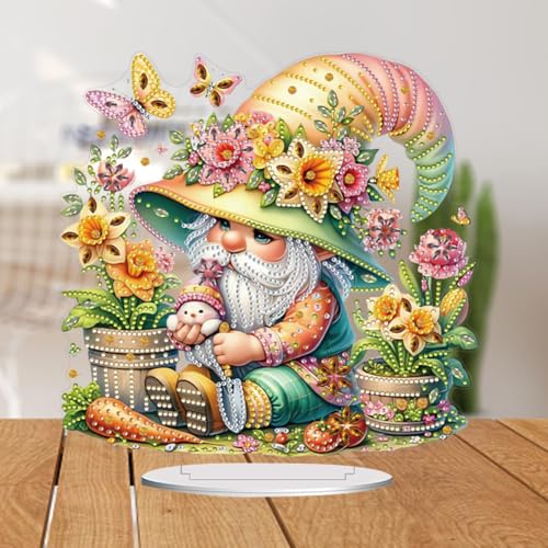 5D Tabletop Diamond Art Painting Kit Ornament, Stand Up Special Shaped Crystal Diamond Art Desktop Kits for Adults Craft Gift - Gardening Gnome (Yellow) - color: Gardening Gnome