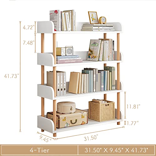 OSCHF 4-Tier Wooden Open Bookcase - Modern Display Bookshelf with Top Edge and Solid Wood Frame for Home and Office, Storage Cabinet, Warm White - color: Warm White, size: 4-Tier