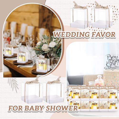 Cunno 36 Set 3.5 x 3.5 x 4.3 in Candle Gift Package Valentine's Transparent Box 4-18 oz Handmade Tealight Candle Holder Paper Bottom Ribbon for Wedding Baby Shower Party Mug(White) - color: White