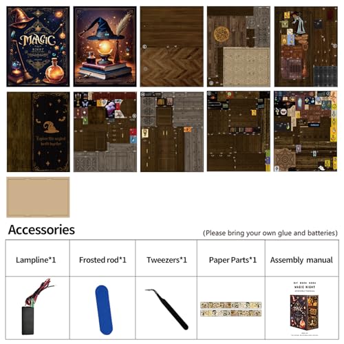 Book Nook Kit - DIY Miniature Dolls House Kit with Furniture and LED Light, 3D Puzzle Wooden Art Bookends, Model Kits for Adults and Teens (Magic Night)