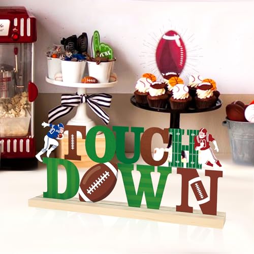 COCHIE Metal Football Touchdown Sign, Green Super Football Bowl Game Tailgate Party Decorations for Home, Office, Shelf, Mantel, Indoor, Touch Down Table Toppers Decor (Superbowl) - style: Superbowl
