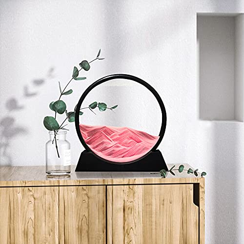 Muyan Moving Sand Art Picture Sandscapes in Motion Round Glass 3D Deep Sea Sand Art for Adult Large Desktop Art (Pink, 12 Inch) - color: Pink, size: 12 Inch