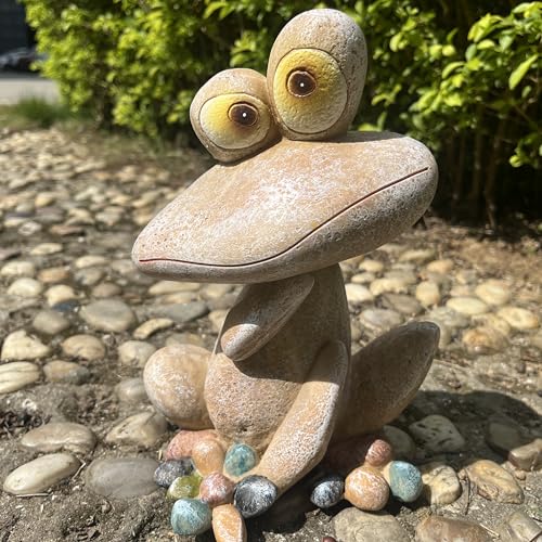 Funny Frog Garden Statue Outdoor Dec Cute Resin Animal Figurine Weatherproof for Yard Lawn Patio Garden Bed Pathway - Whimsical Indoor Outdoor Ornament Gift for Nature Lovers