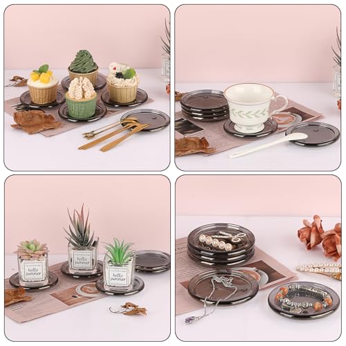 OwnMy 5PCS Glass Pillar Candle Holders Set - 3 Inch Glass Pillar Candle Plates, Round Candle Stand Base Clear Candle Plates and Trays for Wedding Dining Table Centerpieces, Grey