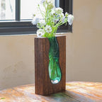 Wood and Glass Inlay Vases Farmhouse Wooden Glass Flower Vase Solid Wood Glass Vase Home Decor Vases for Centerpiece (9.45 Inches) - size: 9.45 Inches