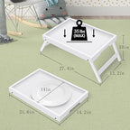 Artmeer Bed Tray Table with Folding Legs,Bamboo Breakfast in Bed for TV Table, Laptop Computer Tray,Eating,Snack Tray (White) Extra-Large Size - color: White, size: X-Large