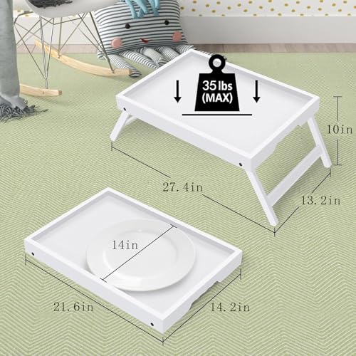 Artmeer Bed Tray Table with Folding Legs,Bamboo Breakfast in Bed for TV Table, Laptop Computer Tray,Eating,Snack Tray (White) Extra-Large Size - color: White, size: X-Large