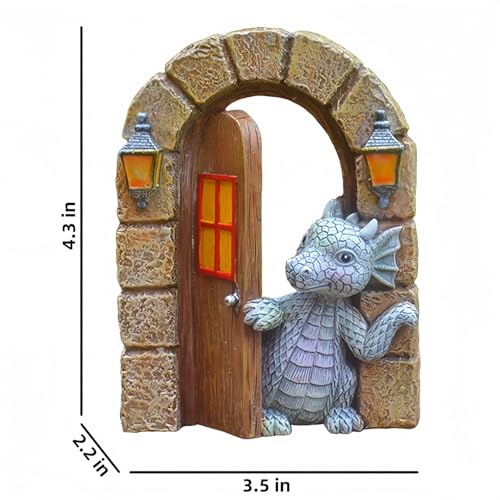 YWHWXB Garden Dragon Resin Sculpture,Lovely Outdoor Sculpture Ornaments,Garden Dragon Decor Statue for Home Patio Courtyard Lawn Decoration - color: Open the Door