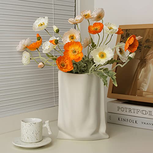 Relexome Ceramic Paper Bag Vase Crinkle Fold Flower Vases, Wabi-Sabi Minimalist Nordic Boho Ins Style for Centerpieces Living Room Office Bedroom Home Decor, Bouquet Gifts for Women Girl 9.1 Inches - color: White