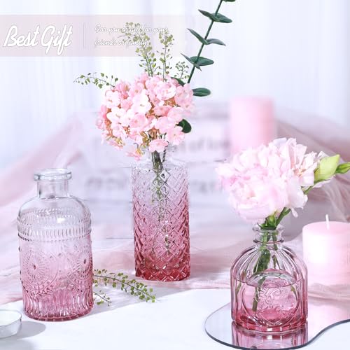 TBWIND Pink Day Glass Bud Vase Set of 5, Small Flower Vases for Centerpieces in Bulk, Mini Vintage Vase for Wedding Decor, Single Flowers, and Home Table Décor - color: 5pcs-pink