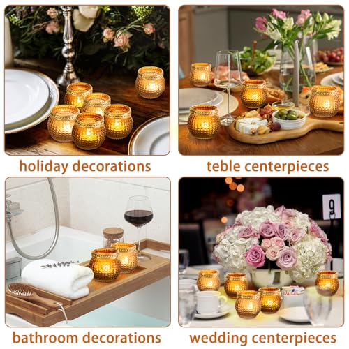 Candle Holder Set of 12, Small Tealight Candle Holder, Vintage Glass Votive Candle Holders for Table Centerpiece Wedding Home Decor Holiday Decor (Amber) - color: Amber