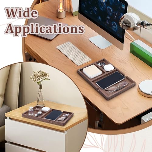 Wood Valet Tray for Men Women, Walnut Nightstand Organizer with Charging Station, Desk Drawer Organizer Tray Office Supplies, Desk Trays for Phone Watch Wallet Key Jewelry Catchall Trays - style: Pen tray and desk tray