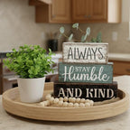 Lineshading 4 Pcs Inspirational Farmhouse Table Decor Always Stay Humble and Kind Stacked Wooden Block Signs with Inspirational Quote Eucalyptus Leaves for Home, Living Room, Shelf Housewarming Gift - style: Always Stay Humble and Kind