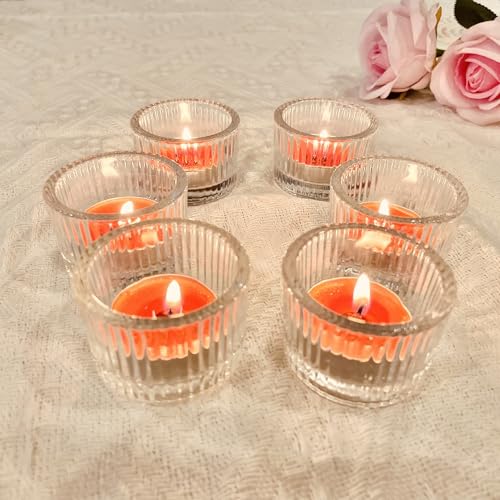 6pcs Clear Votive Tealight Candle Holder, Glass Tea Light Candle Holders for Tabletop Centrepiece Decor, Wedding Reception, Home Dining, Birthday Party and Christmas Holiday