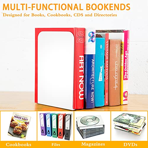 VFINE Bookends 1 Pair, White Metal Book Ends, Bookends for Shelves, Book Stopper for Heavy Books, Book Dividers for Home Office - color: White 1 Pair Bookends