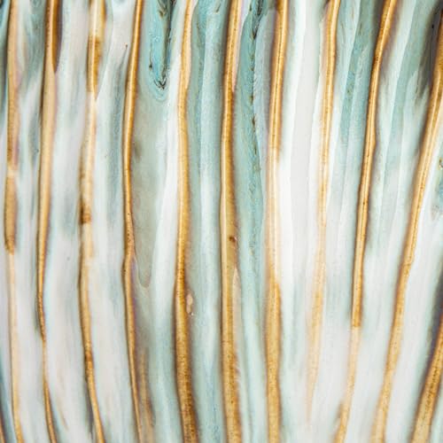 Bloomingville Stoneware Pleated Sculptural Vase with Reactive Glaze, Green and White