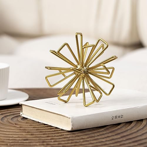 Metal Small Geometric Sculpture, 4.75" Gold Triangular Striking Iron Table Decoration Sphere, 3D Metal Home Table Top Decor Ball, Abstract Decorative Tabletop Orbs for Living Room Office - color: Gold-4.75in