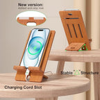 Pezin & Hulin Bamboo Cell Phone Stand, Wood Dock Holder, Portable Desktop Phone Rack, Compatible with Mobile Phone and Tablet -Slim Version (Brown) - color: Slim (Brown)
