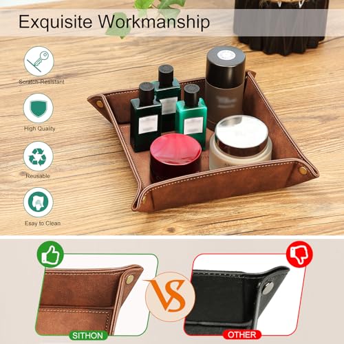 SITHON Valet Tray Desktop Storage Organizer – Premium PU Leather Catchall Bedside Vanity Tray Nightstand Caddy Holder for Keys, Phone, Wallet, Coin, Valentine's Day Gift, Brown - color: Brown