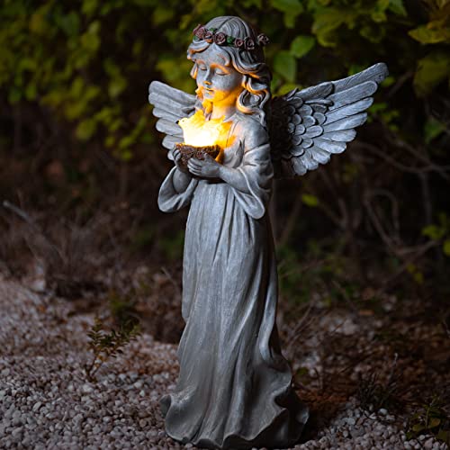 Angel Garden Statue Outdoor Decor, Angel Garden Figurine Hold Dove with Solar Lights Waterproof Resin Yard Art Decoration Lawn Ornament Sculpture for Outside Patio Yard Gift - style: Dove