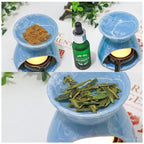 Green Ceramic Essential Oil Burner Tealight Candle Holder Decorative Aroma Diffuser - color: Green
