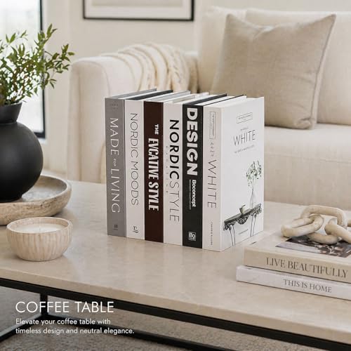 Decorative Faux Books Set of 6 – Modern Luxury Fake Books for Home Decor, Coffee Table & Bookshelf Styling, Aesthetic Stacked Book Decor for Living Room & Entryway - color: Design