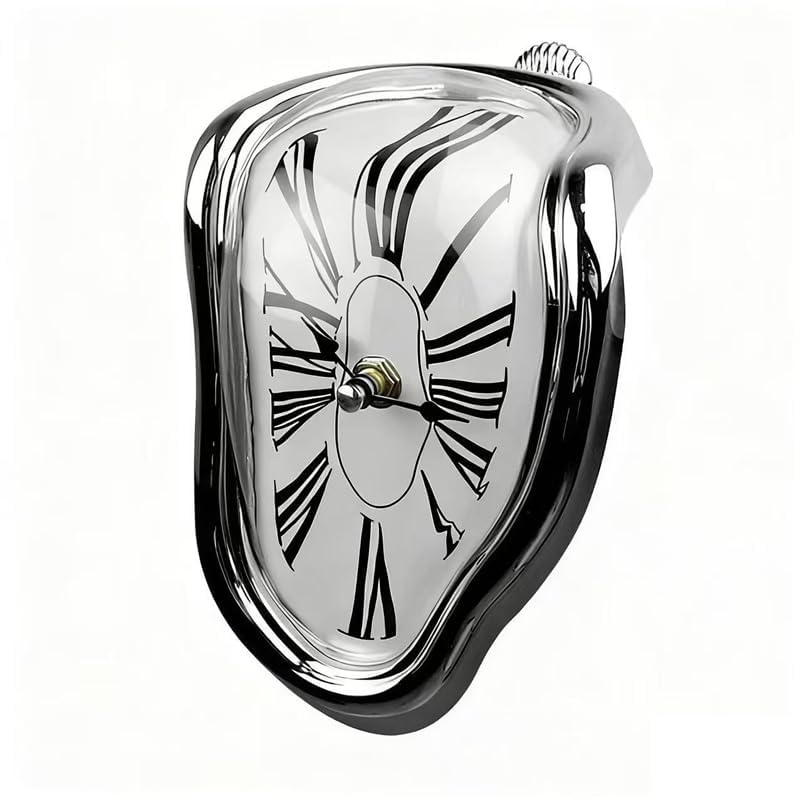TIMEACT Melting Clock Dali Melted Clock Gift Decor Art Inspired Wall Clock Twisted Shelf Hanging Surrealist for Decorative Shop Office Home Desk Roman (Silve) - color: Silve