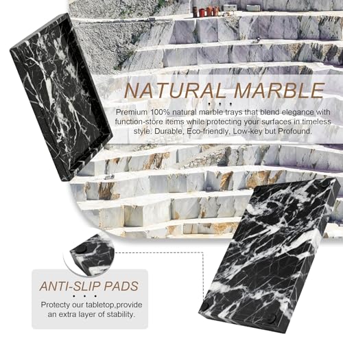 Natural Marble Tray, Stone Tray for Bedroom/Bathroom/Kitchen/Vanity Countertop, Jewelry Tray for Rings Earrings Necklace Bracelet Watch, Room Decor Aesthetic - color: Precious Black, size: 11.8" x 7.9" x 1.2"