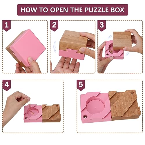 DC-BEAUTIFUL Wooden Magic Box Brain Teaser Box, Pink Secret Gift Box Impossible Puzzle Box for Birthday Valentines - color: Small Pink