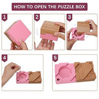 DC-BEAUTIFUL Wooden Magic Box Brain Teaser Box, Pink Secret Gift Box Impossible Puzzle Box for Birthday Valentines - color: Small Pink