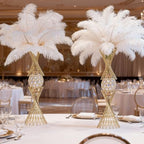 VIJIV Gold Vase for Wedding Centerpieces Table, 21" Tall Luxury Hourglass Metal Trumpet Vase for Flower Arrangement & Ostrich Feathers Holder, Perfect for Wedding Galas, Anniversary & Formal Events - size: Tall-20.5IN