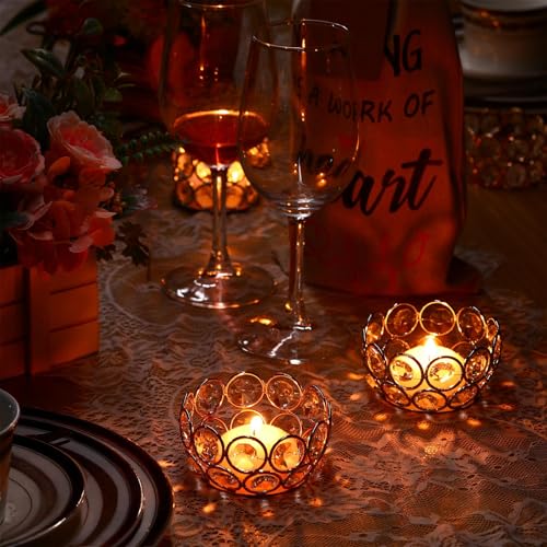 Potchen 30 Pcs Tea Light Candle Holders - Crystal Votive Candle Holders Tealight Jewel Bowl Stands Decorative Centerpiece for Wedding Party Home Table Decor (Gold) - color: Gold