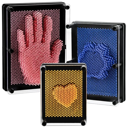 Dicunoy 3 Pack Plastic Pin Art Board, 3D Pin Art Sensory, 3 Size Classic Pin Impression Sculpture Needle for Creativity, Gift and Decoration for Adults, Customers, Home, Office