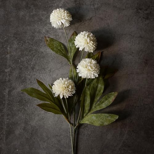 VIERENA 6 Pcs Faux Silk Pompon Mum Artificial Flowers for Vase -27", Bulk Fake Chrysanth Branches with Stems for DIY Bouquet Centerpieces Wedding Fillers Arrangements Shower Decorations (Cream) - color: Cream