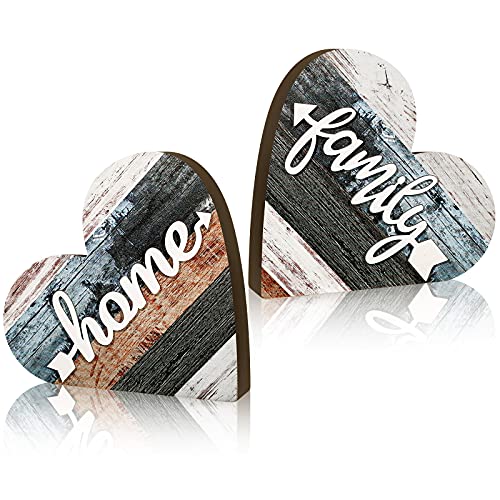 Jetec 2 Pcs Rustic Wooden Heart Table Decor, Daisy Farmhouse Home Decor, Bless This Home & Be Kind Sign for Living Room, Dining Room, Shelf & Mantel, Ideal Housewarming & Birthday Gift(Simple Style) - style: Simple Style