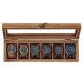 SONGMICS 6-Slot Watch Box, Watch Display Case with Large Glass Lid, Removable Watch Pillows, Velvet Lining, Gift Idea, Rustic Walnut UJOW006K01 - color: Rustic Walnut, size: 1 Layer 6 Slot