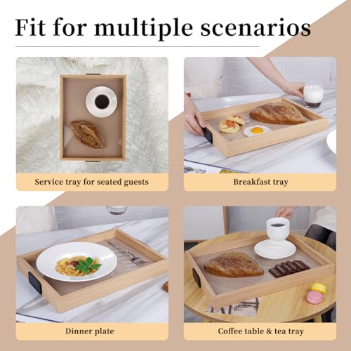 Leather Surface Wood Service Tray with Metal Handle, Decorative Tray，Modern Boho Design ，2-piece Food and Beverage Tray, Coffee Table, Breakfast, Dinner and bar, Kitchen, Party - color: Leather Surface/Large+small