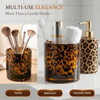 Tortoise Shell Candle Holder | Cheetah & Leopard Print Candle Holder | Large Amber Glass Votive 4.7" for Vanity | Animal Pattern Glass Decor | Tea Light, Jar Candle & Vanity Accent