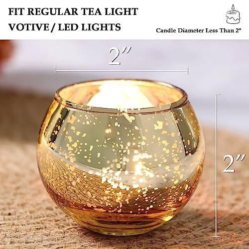 Volens Round Gold Votive Candle Holders, Mercury Glass Candle Holder Set of 12, Wedding Decorations for Table - color: Gold